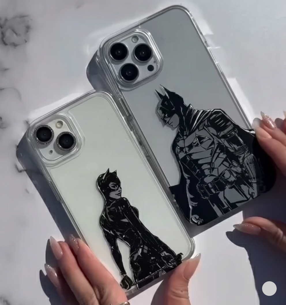🦇 The Dark Knight & The Cat: Crystal Clear Matching Cases🐾