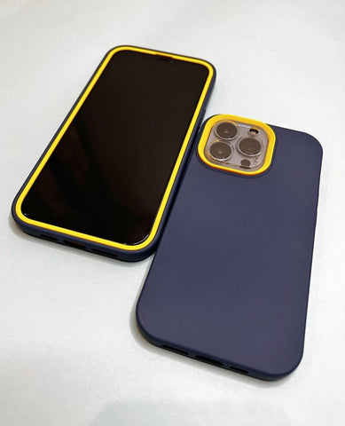 Blue Berry- Silicone case with Yellow Bumper- iPhone 13 pro-