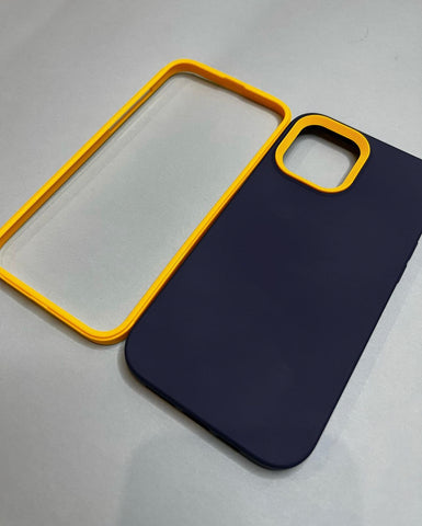 Blue Berry- Silicone case with Yellow Bumper- iPhone 13 pro-